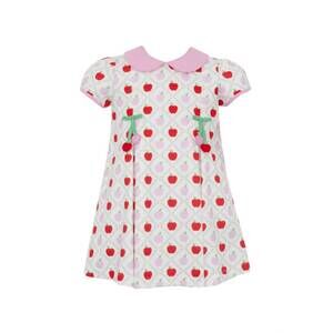 NEW CLAIRE & CHARLIE girl's apple print knit dress with pleats in pink and red